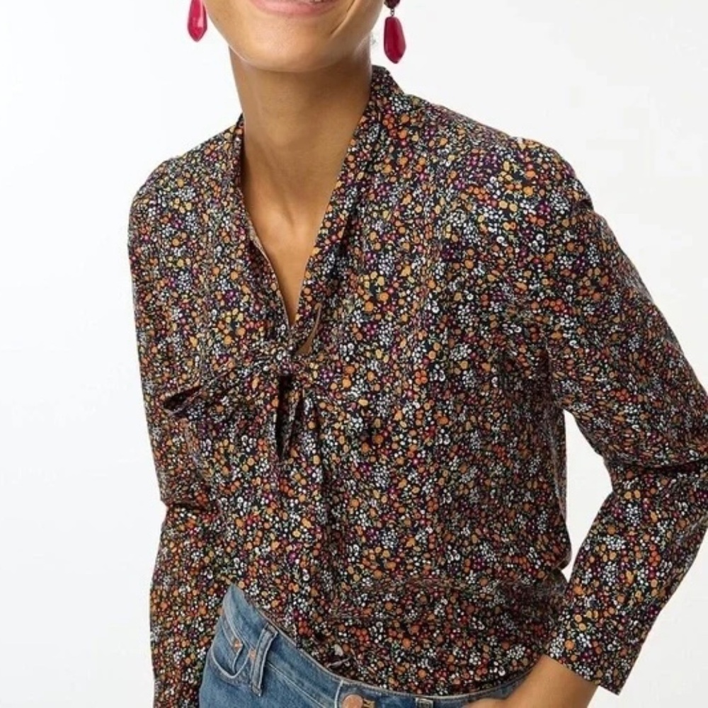 J. Crew Factory Bow Tie - Neck Ditsy Floral Button Up Top